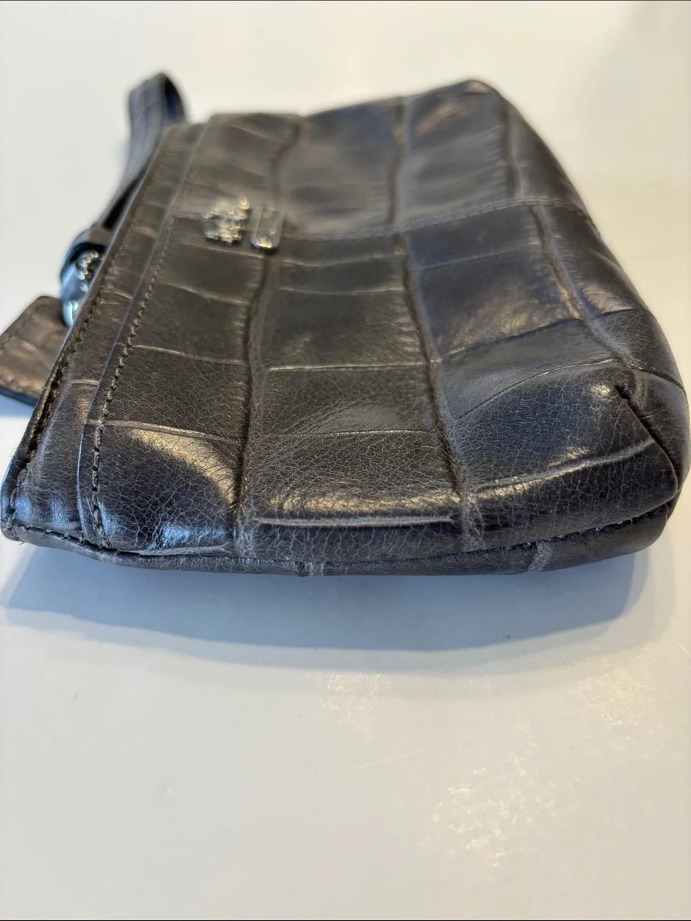 Coach Grey Madison Leather Embossed Croc Zip Wristlet